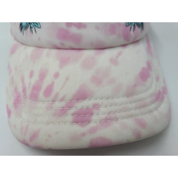 Women Billabong Tie Dye Palm Trees Mesh Trucker Snapback Hat Cap Surf Pink White - Picture 3 of 12